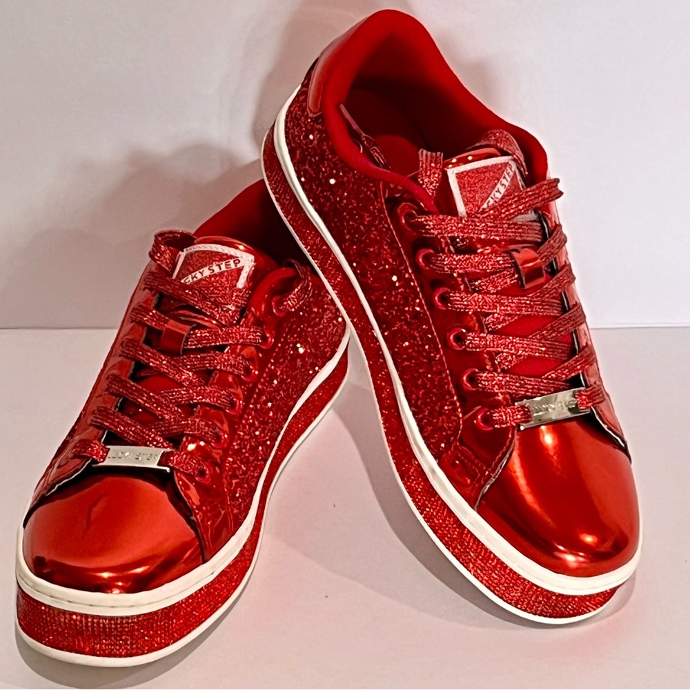 LUCKY STEP Ruby Red Glitter Sneakers Platform Low Top Sparkly Bling Shoes 8.5 - Picture 9 of 12